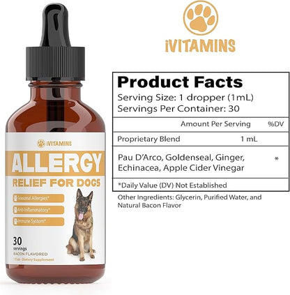 Natural Dog Allergy Relief - Helps to Naturally Support Allergy &amp; Itch Relief for Dogs - Allergy Relief for Dogs Itching - Itch Relief for Dogs - Dog Itch Relief - Dog Allergy Support - 1 fl oz (Dogs)
