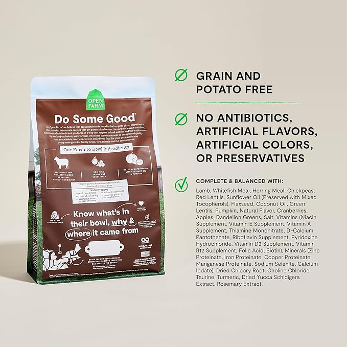 Open Farm, Grain Free Dry Cat Food, High-Protein Kibble for a Complete &amp; Balanced Diet, Non-GMO Fruits &amp; Vegetables, Prebiotic Fibers to Support Digestion, Pasture-Raised Lamb Recipe, 8lb Bag
