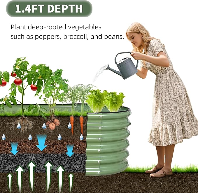 1MORE Galvanized Raised Garden Bed- Planter Garden Boxes Outdoor, Raised Beds for Gardening, 4x2x1.4ft Metal Garden Bed Kit for Vegetables Flower, Planter Raised Bed with Protective Tape &amp; Tools.Green