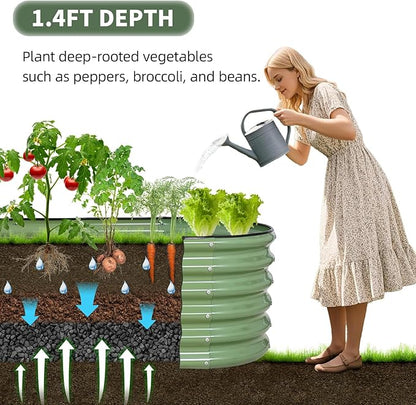 1MORE Galvanized Raised Garden Bed- Planter Garden Boxes Outdoor, Raised Beds for Gardening, 4x2x1.4ft Metal Garden Bed Kit for Vegetables Flower, Planter Raised Bed with Protective Tape &amp; Tools.Green