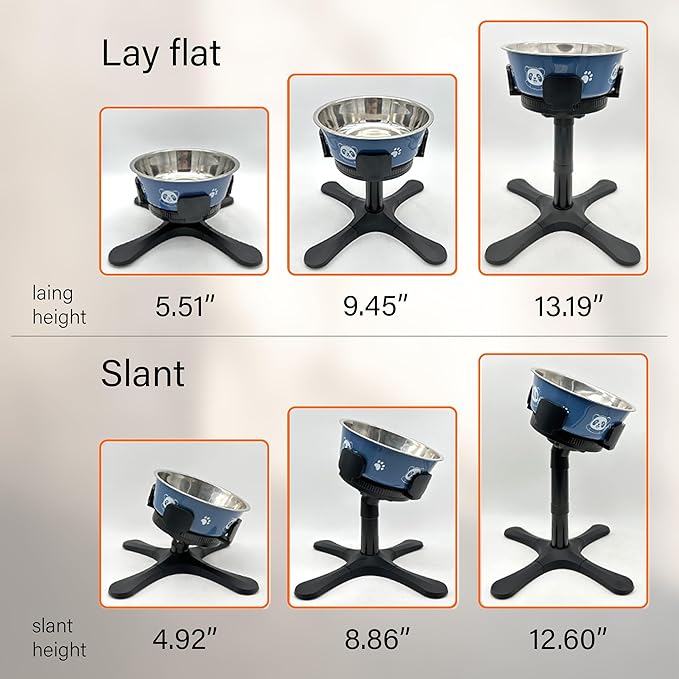 Adjustable Elevated Dog Bowl Stand with Non-Slip Base - 3 Height &amp; Tilt Settings, Fits 14-24.5cm Bowls, Raised Stainless Steel Dish for Large Breed, Medium &amp; Small Dogs, Cats