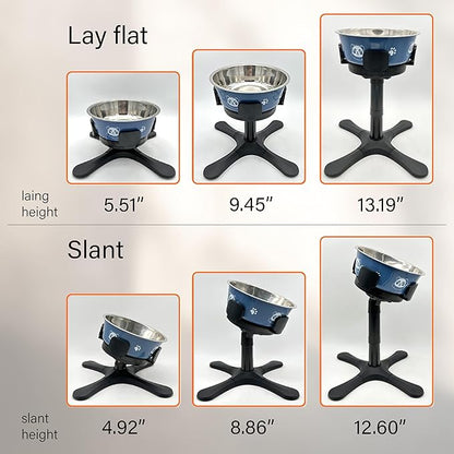 Adjustable Elevated Dog Bowl Stand with Non-Slip Base - 3 Height &amp; Tilt Settings, Fits 14-24.5cm Bowls, Raised Stainless Steel Dish for Large Breed, Medium &amp; Small Dogs, Cats