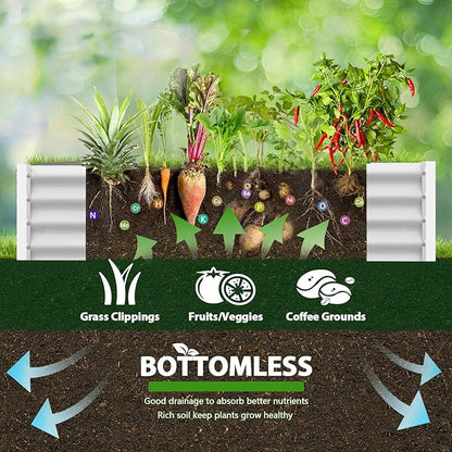 A ANLEOLIFE 8X4X1.5 ft Galvanized Raised Garden Bed, Rectangle Above Ground Modular Metal Planter Boxes Outdoor for Vegetables Flowers Herbs, Anti-Rust &amp; Easy-Setup, Antique White
