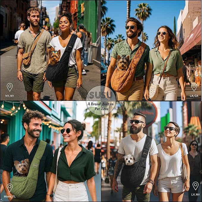 Small Dog Carrier Sling – Olive Green Hands‑Free 2‑in‑1 Sling &amp; Handheld Carrier for Dogs up to 10 lbs, Parachute‑Grade Rip‑Stop Nylon, 4″ Padded Strap, Safety Tether &amp; Pockets