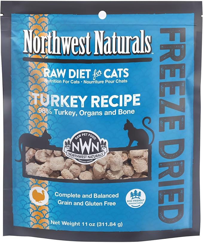 Northwest Naturals Freeze-Dried Turkey Cat &amp; Kitten Food – Bite-Sized Nibbles – Healthy, Limited, Human-Grade Ingredients, All-Natural, High-Protein Raw Diet – Complete &amp; Balanced, Made in USA, 11 oz