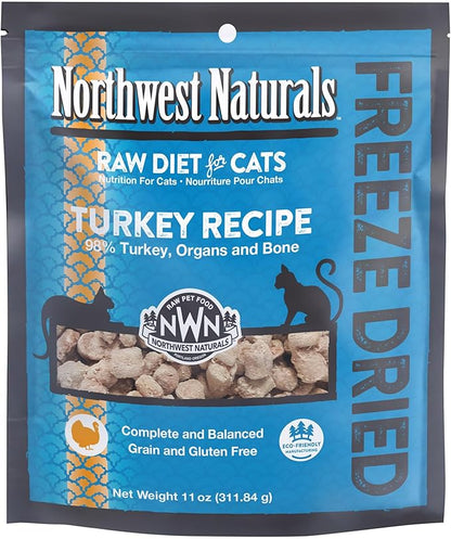Northwest Naturals Freeze-Dried Turkey Cat &amp; Kitten Food – Bite-Sized Nibbles – Healthy, Limited, Human-Grade Ingredients, All-Natural, High-Protein Raw Diet – Complete &amp; Balanced, Made in USA, 11 oz