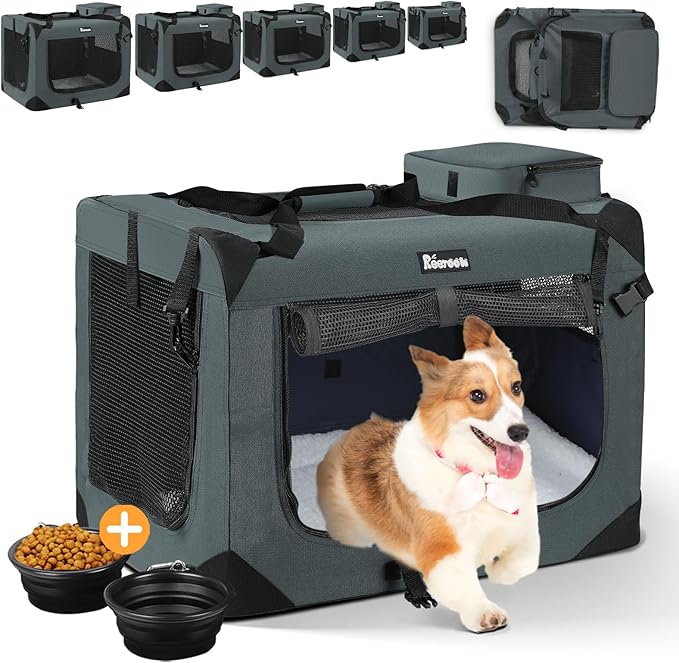 Extra Large Dog Crate with 2 Foldable Bowl, 36 Inch Collapsible Travel Dog Crate Kennel with Soft Blanket for Medium Dogs,Indoor &amp; Outdoor (36" L x 25" W x 25" H, Grey)