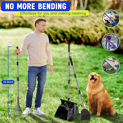 Dog Poop Scooper with 20 Bag Attachment Long Handle Swivel Bin, Rake &amp; Spade Heavy Duty Easy to Clean Pooper Scooper for Large Medium Dogs Pet Waste Removal Solution for Yard, Grass, Gravel