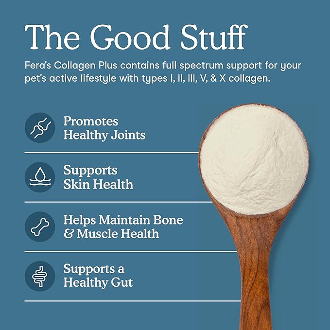 Fera Pets Cat &amp; Dog Collagen Powder - Bone, Gut, Joint and Skin Supplement - 5 Types of Collagen + Clinically Studied UC-II® - 4.23 oz