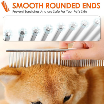 Dog Comb to Remove Tangles and Knots, Cat Comb with Stainless Steel Teeth and Non-Slip Handle, Dog combs for grooming matting for Long Haired Pets (Large &amp; Small)