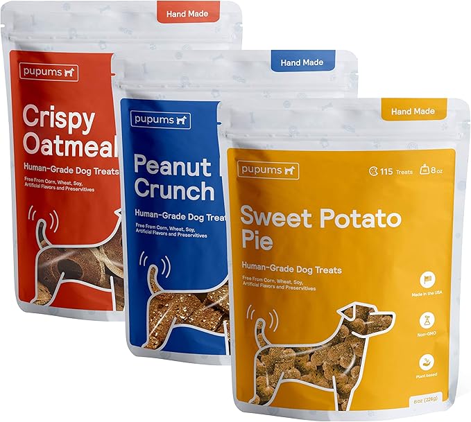 Sweet Potato, Oatmeal &amp; Peanut Butter Dog Training Treats Variety Pack of 3 Human Grade Grain Free Cookies Made in USA