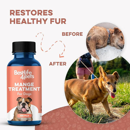 Mange Treatment for Dogs, Natural Dog Itching Skin Relief for Demodectic &amp; Puppy Mange, Mites, Canine Scabies, Helps Dogs Skin Irritation, Hot Spots, Hair Loss, and Canine Dandruff, 800 Odorless Pills