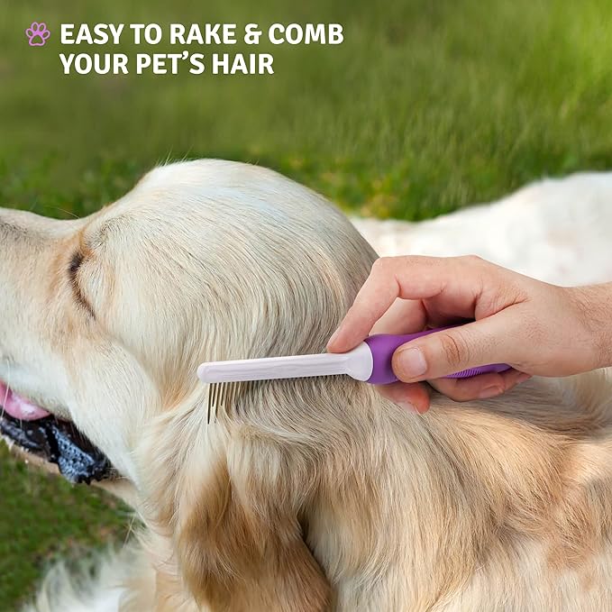 Poodle Pet Detangling Pet Comb with Long &amp; Short Stainless Steel Teeth for Removing Matted Fur, Knots &amp; Tangles – Detangler Tool Accessories for Safe &amp; Gentle DIY Dog &amp; Cat Grooming