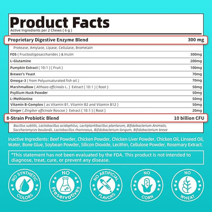 Probiotics for Dogs, Digestive Enzymes for Gut Health Support, Dog Fiber Supplement with Pumpkin for Diarrhea &amp; Bowel Support, Upset Stomach &amp; Gas Relief, Constipation - 90 Count Beef Flavor