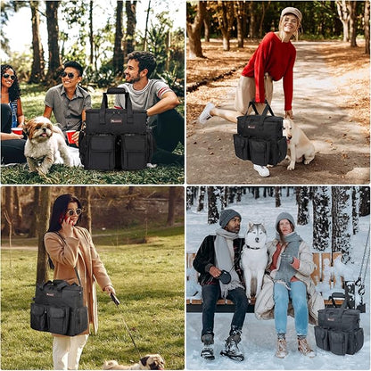 Dog Travel Bag, Airline Approved Pet Travel Bag with 2 Dog Treat Training Pouches for Weekend Pet Travel Supplies &amp; Accessories, Black