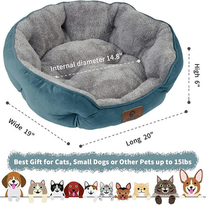 Asvin Small Dog Bed for Small Dogs, Cat Beds for Indoor Cats, Pet Bed for Puppy and Kitty, Extra Soft &amp; Machine Washable with Anti-Slip &amp; Water-Resistant Oxford Bottom, Teal, 20 inches