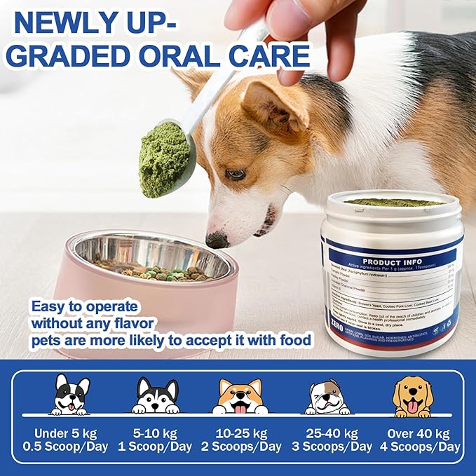 Dog Teeth Cleaning Powder 180G - Dog Dental Powder and Breath Freshener, Dogs Dental Care Supplies, Bad Breath &amp; Tartar Remover for Dogs - Pet Dental Cleaner for All Breeds &amp; Sizes - 60 Day Supply