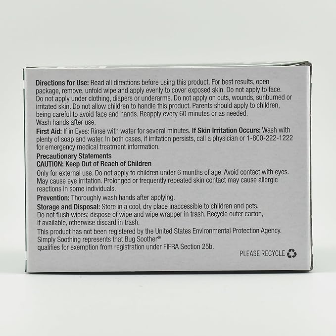 Bug Soother Wipes (15-ct) - Natural Mosquito Repellent &amp; Deterrent - 100% DEET-Free Safe Single-Use Bug Wipes for Adults, Kids, &amp; Pets - Made in USA