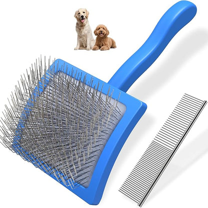 2PCS Slicker Brush for Dogs &amp; Pet Comb,Professional Dog Grooming Brush (Goldendoodles,Poodles,Labradoodles) with Extra Long Pins to Effectively Remove Tangles, Knots and Mats (Blue)