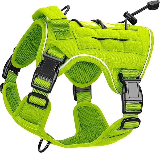 Heavy-Duty Tactical Dog Harness for Large Dogs, No Pull Adjustable Reflective Pet Vest with Molle System, K9 Military-Grade Control for Service Training, Outdoor &amp; 10+ Breeds, Wild Lime, Small