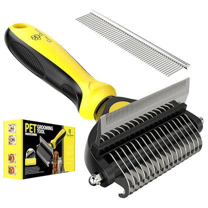 Spring Blossoms-2 in 1 Professional Grooming Rake for Cats &amp; Dogs-Dematting Comb for Easy Mats &amp; Tangles Removing,Pet Brush Safe No More Nasty Shedding and Flying Hair (Lemon Yellow)