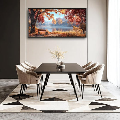Large Autumn Tree Wall Art for Living Room, Framed Oversized Lake Landscape Wall Decor Nature Canvas Painting Modern Artwork for Living Room Bathroom Bedroom Office Dining Room 60"x30"