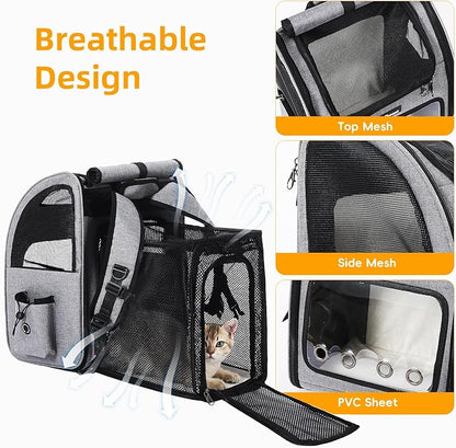 Hoopet Expandable Cat Backpack Carrier – Breathable Pet Carrier for Small Cats &amp; Dogs, Foldable Travel Backpack with Mesh Ventilation for Hiking, Walking, Camping, Light Grey