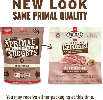 Primal Freeze Dried Raw Dog Food Nuggets, Pork, Complete &amp; Balanced Meal, Also Use as Topper or Treat, Premium, Healthy, Grain Free, High Protein Raw Dog Food, 5.5 oz