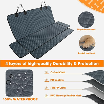 MIXJOY Dog Car Cover for Back Seat Cover Protector Waterproof Dog Seat Covers for Cars, Car Seat Protector for Dogs with 1 Dog Seat Belt, Nonslip Back Seat Cover for Kids, Trucks &amp; SUV, Grey