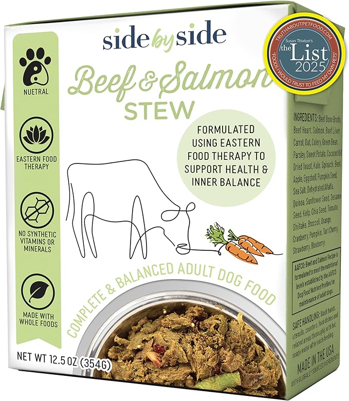 Side by Side Beef &amp; Salmon Stew, Neutral Dog Food for All Breeds, Made of Whole Foods, Every Ingredient Has a Purpose, No Artificial Additives, Fillers, or Gums, Ready to Serve, 12.5 oz, Case of 12