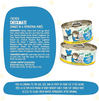 Weruva B.F.F. Play - Best Feline Friend Paté Lovers, Aw Yeah!, Chicken Checkmate with Chicken, 5.5oz Can (Pack of 8)