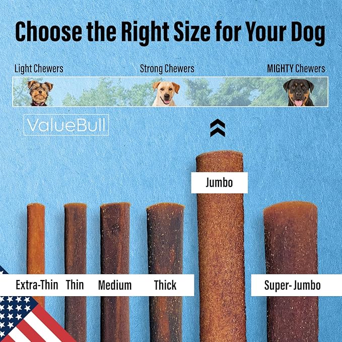 ValueBull USA Collagen Sticks for Dogs, 6 Inch Jumbo Chews, Natural Long-Lasting Dog Treats, 100 Count Bulk Pack - Promotes Joint, Skin &amp; Coat Health with Glucosamine and Chondroitin