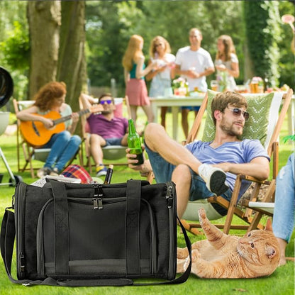 Roaringkitty Travel in Style: Portable Pet Carrier for Small Pets up to 15 Lbs- Airline Approved, Collapsible &amp; Comfortable cat/Puppy Soft Sided Bag (Black)