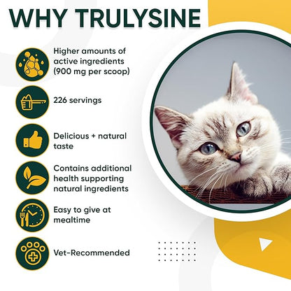 Trulysine Plus L-Lysine for Cats Immune Support Oral Powder 8oz/226g - Cats &amp; Kittens of All Age, Sneezing, Runny Nose Squinting, Watery Eyes Chicken Liver Flavor (U.S.A)(226 Grams (900mg / Scoop))