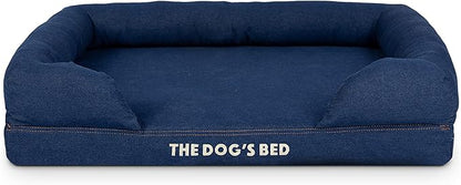The Dog’s Bed, Med Blue Denim 30x23.5, Memory Foam, Pain Relief: Arthritis, Hip &amp; Elbow Dysplasia, Post Surgery, Lameness, Supportive, Calming, Waterproof Washable Cover, Veterinary Approved