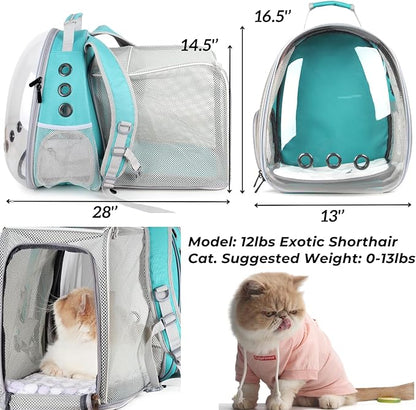 Lollimeow Cat Carrier Backpack, Bubble Expandable Backpack Carrier, Pets and Small Dogs,Airline-Approved, Designed for Travel, Hiking, Walking &amp; Outdoor Use (Square Back Expandable-Green)