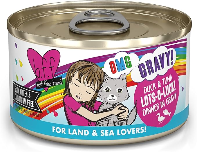 Weruva B.F.F. OMG - Best Feline Friend Oh My Gravy!, Lots-O-Luck! with Duck &amp; Tuna in Gravy Cat Food, 2.8oz Can (Pack of 12)