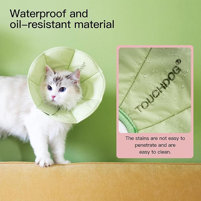Touchdog Foldable Dog Cone Collar for Cats &amp; Dogs - Adjustable Soft Recovery Collar with Waterproof PU Coating, Lightweight Design, 24.5cm/9.6in Wide Barrier (Green, M)