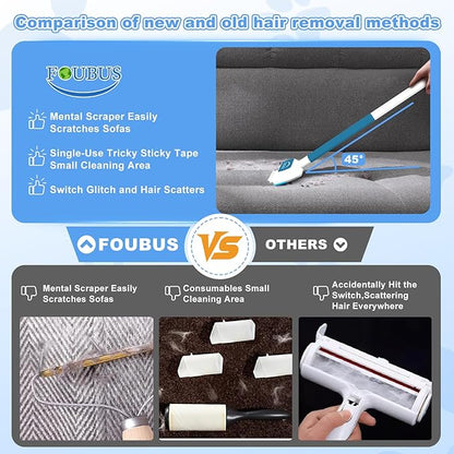 Multifunctional Pet Hair Remover Tool, 4 in 1-Reusable Washable Long Handle Dog&amp;Cat Fur Hair Remover for Furniture,Carpet,Couch,Clothes,Bedding,Car,Window,Better Than Lint Rollers, with 2 Scrapers