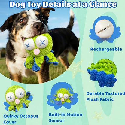 Interactive Octopus Dog Toys – Rechargeable Dog Squeaky Toy with Bouncing Ball, Music, Recording &amp; Silent Modes – Moving Toys to Keep Dogs Busy for Small, Medium &amp; Large Breeds