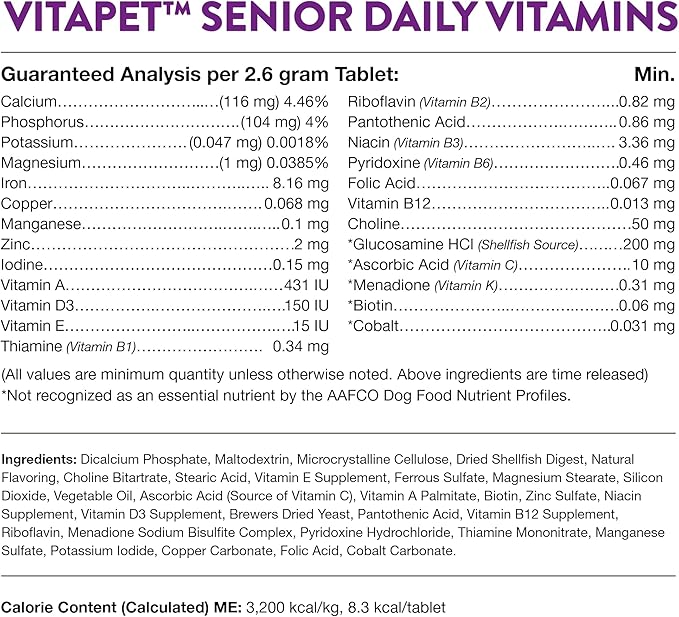 NaturVet –VitaPet Senior Daily Vitamins for Senior Dogs – Plus Glucosamine – Full Spectrum of Vitamins &amp; Minerals – Enhanced with Glucosamine for Added Joint Support – 365 Time Release Tablets