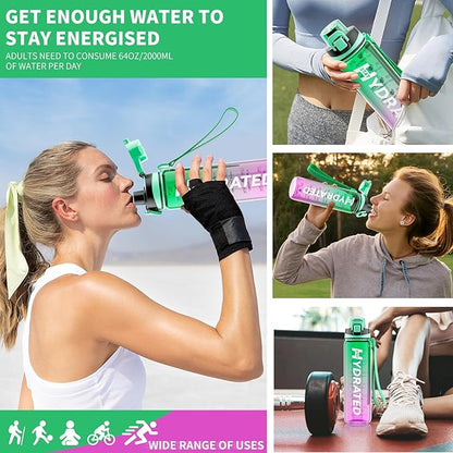 Water Bottle, 32 oz Motivational Water Bottles with Time Marker-Tritan &amp; BPA Free, Sports Water Bottle with Time to Drink &amp; Strap, Wide Mouth, Leakproof -Gift for Christmas Gym Fitness &amp; Outdoor