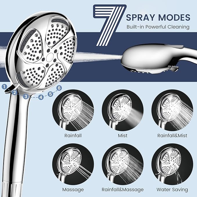 FEELSO Filtered Shower Head with Handheld, High Pressure 7 Spray Showerhead with Filters for Hard Water - Remove Chlorine, Reduce Dry Itchy Skin, Anti-clog Nozzles, Power Wash to Clean Tub, Tile &amp; Pet