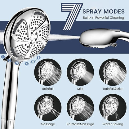 FEELSO Filtered Shower Head with Handheld, High Pressure 7 Spray Showerhead with Filters for Hard Water - Remove Chlorine, Reduce Dry Itchy Skin, Anti-clog Nozzles, Power Wash to Clean Tub, Tile &amp; Pet