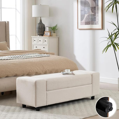 Storage Ottoman Bench,55 Inch End of Bed Linen Bench with Large Storage for Bedroom/Living Room/Entryway/Closet(Beige)