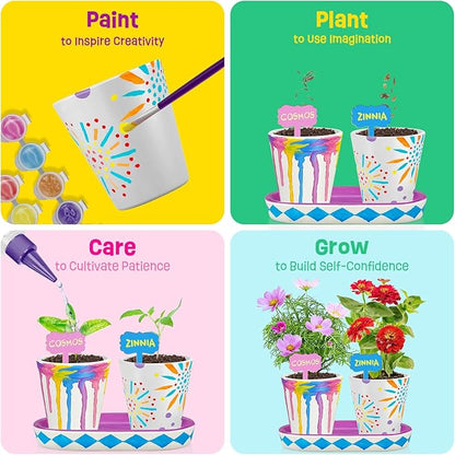 4 Set Paint &amp; Plant Flower Gardening Kit - Gifts for Girls Ages 8-12, Arts and Crafts for Kids Ages 8-12, Kids Gardening Set, Birthday Toys Gifts for Girls Boys Ages 6 7 8 9 10 11 12