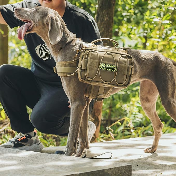 OneTigris Dog Backpack for Medium &amp; Large Dogs, Nylon Backpack for Dogs Tactical Pet Backpack with Side Pockets for Hiking Walking Training Running (Brown, Large)