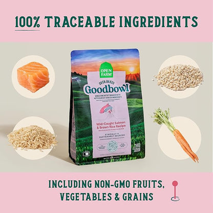 Open Farm Goodbowl, Oven-Baked Small Batch Dry Dog Food - Wild Caught Salmon &amp; Brown Rice Recipe, Includes Non-GMO Produce &amp; Grains, 3.5lb Bag (56oz Bag)