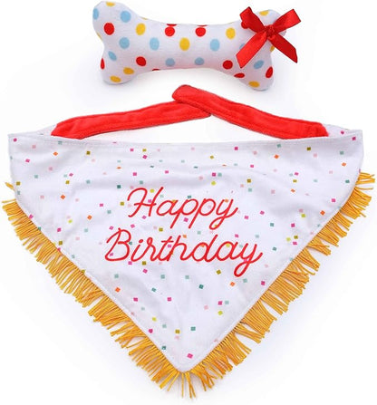 ZippyPaws Dog Birthday Gift Bandana &amp; Bone - Cute Accessories for Girl &amp; Boy Dogs, Holiday Set, Fits Small, Medium, &amp; Large Dogs, Stuffed Plush Toy, Machine Washable Handkerchief - One Size Fits Most