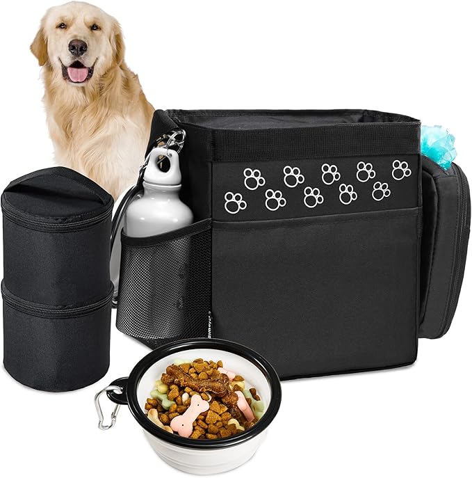 Dog Travel Bag - Airline Approved, 2 Food Containers, 2 Bowls, Treat Pouch &amp; Accessories